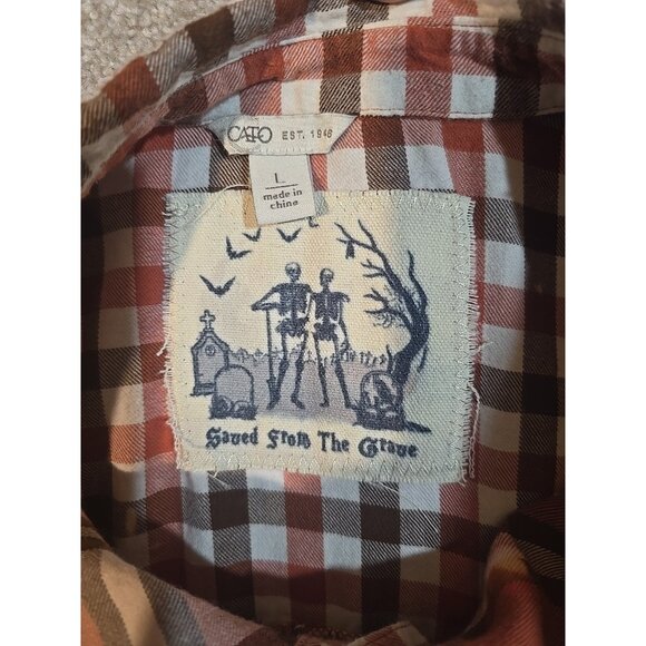 OOAK Upcycle Flannel Tunic Shacket Shirt Birding Owl Fall Distressed Women's L - Picture 11 of 12